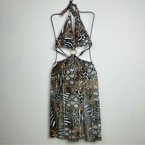 SHEIN Black White Tan Animal Print One-Piece Swim Dress